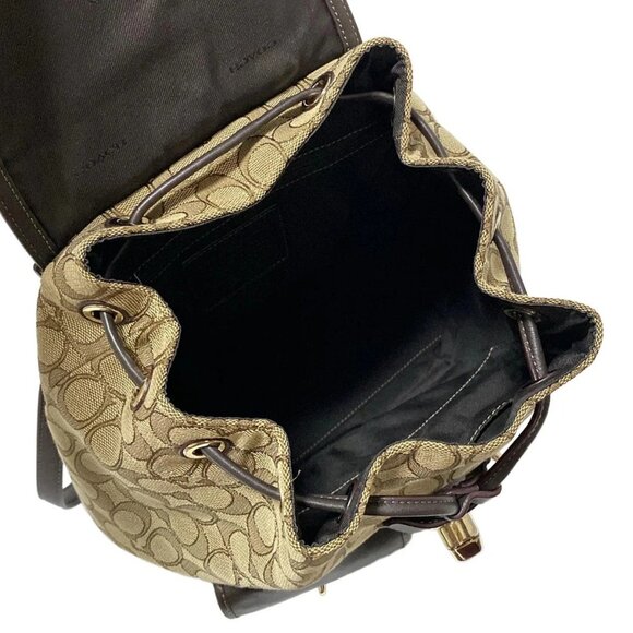 Auth COACH Signature 37742 Khaki Dark Brown Jacquard Leather - Backpack - Picture 5 of 9